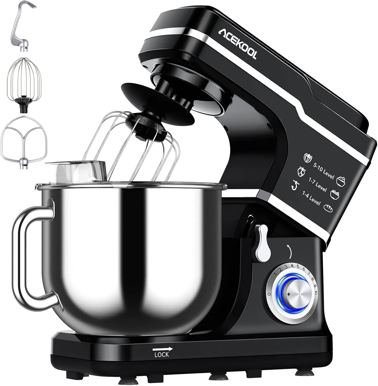 

7.5QT Kitchen Electric Food Mixer 10-Speed Tilt-Head Dough Mixer for Baking&Cake, with Stainless Steel Bowl, Whisk, Dough Hook