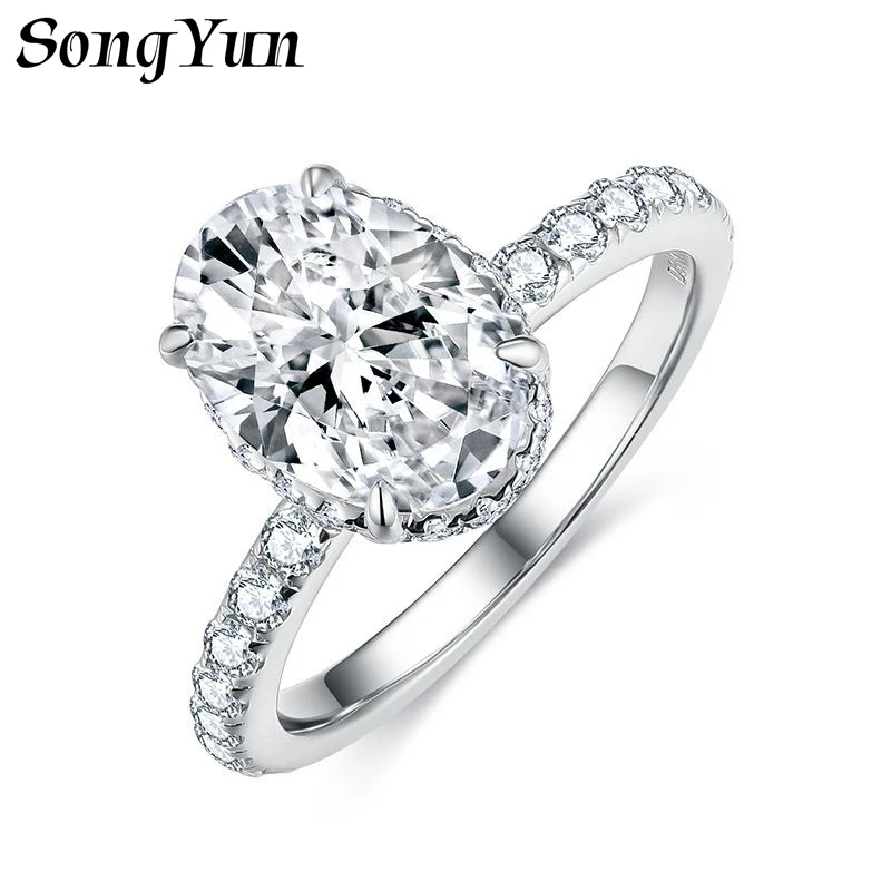 SONGYUN Moissanite Diamond Jewelry Classic Oval 2.5 Carat 7×10mm Moissanite S925 Sterling Silver Plated 18K Gold Ring