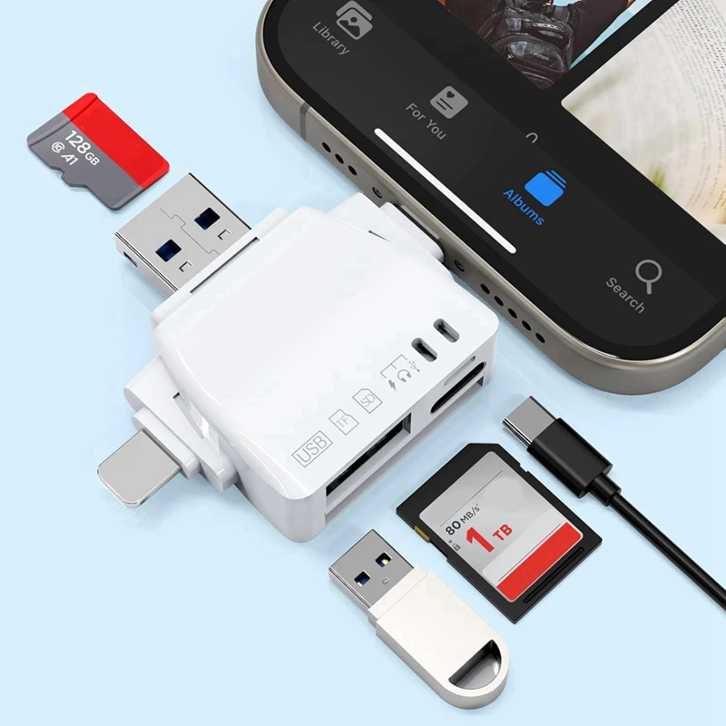 SD Card Reader Multi Card Reader SD/TF Card+USB OTG+Type C Audio Adapter Charging Digital Camera Card Adapter