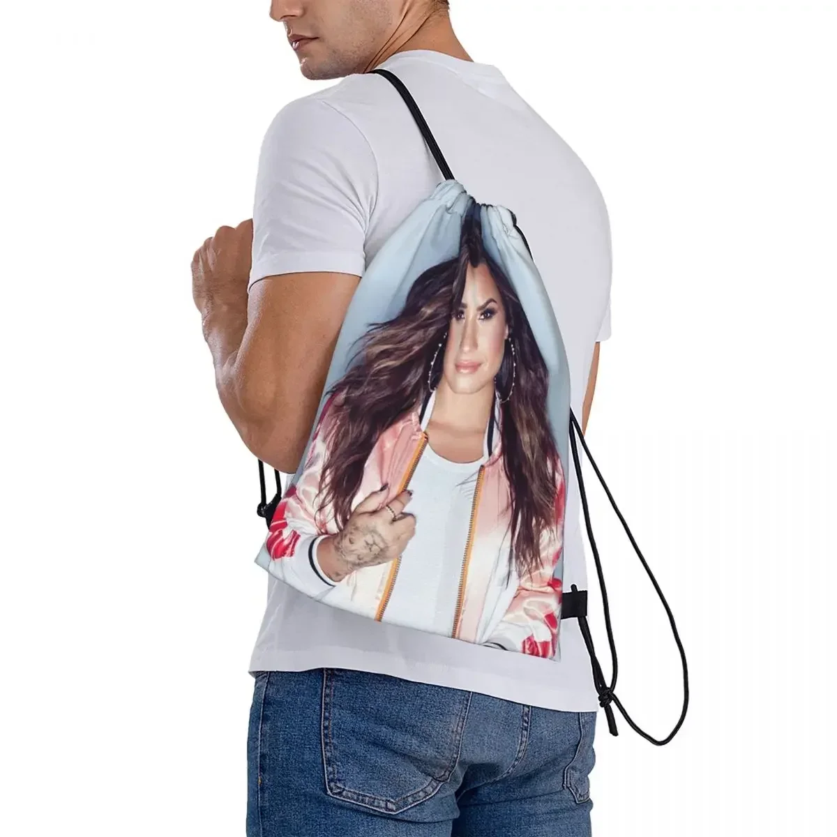 Demi Lovato Backpacks Multi-function Portable Drawstring Bags Drawstring Bundle Pocket Sundries Bag BookBag For Travel Students