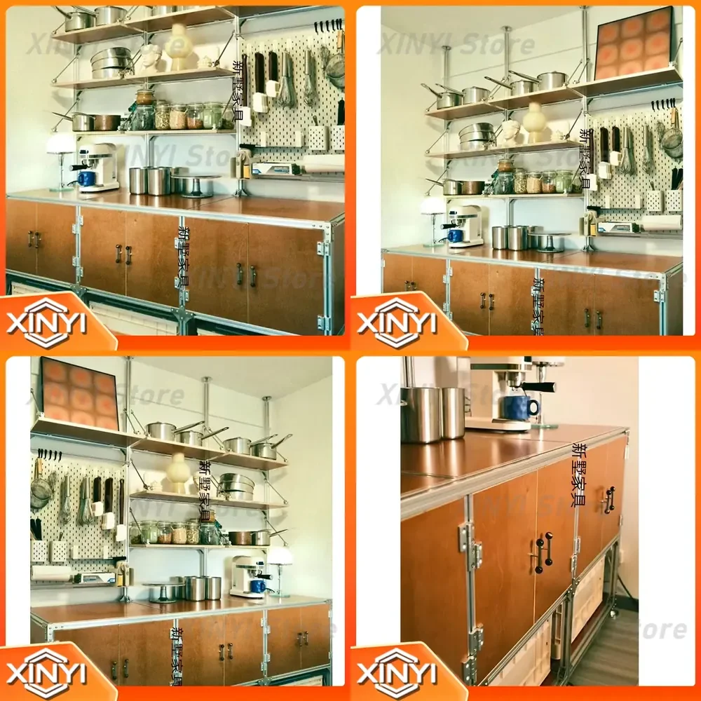 Retro Wall Mounted Aluminum Profile Shelf for Living Room Dining Room Side Cabinet Storage Rack Display Cabinet Multi Layer