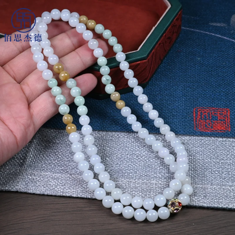 Real Shot Natural Tricolor A- Level Bracelet 8mm Bead Necklace Jade