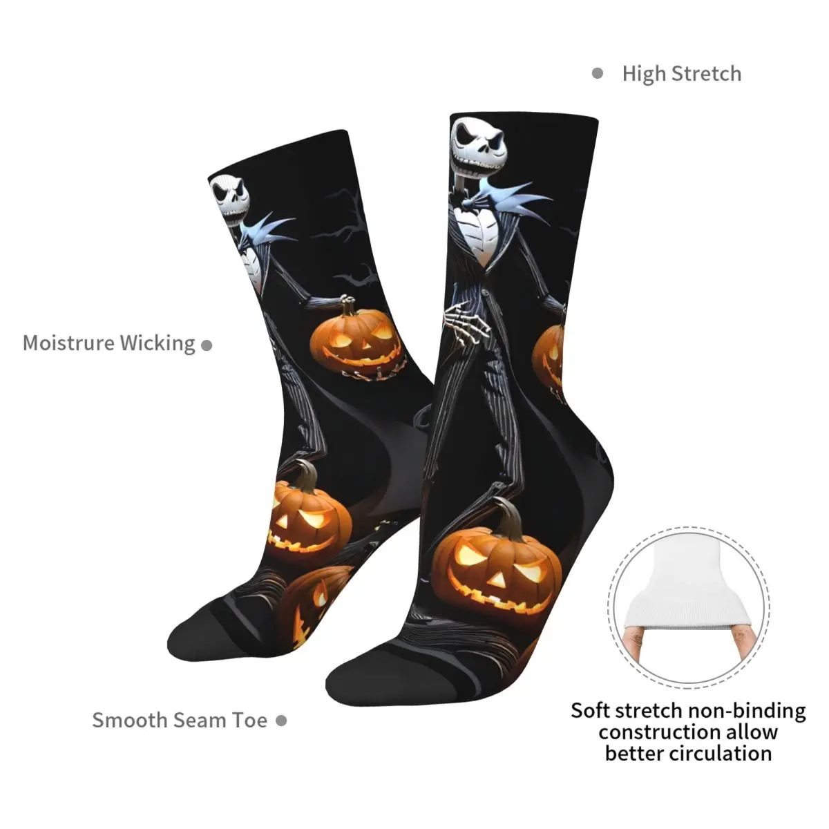 Calcetines de Halloween Pumpkin Jack para hombre y mujer, calcetines informales de pesadilla antes de Navidad, calcetines de tubo medio Harajuku para Otoño e Invierno, regalo