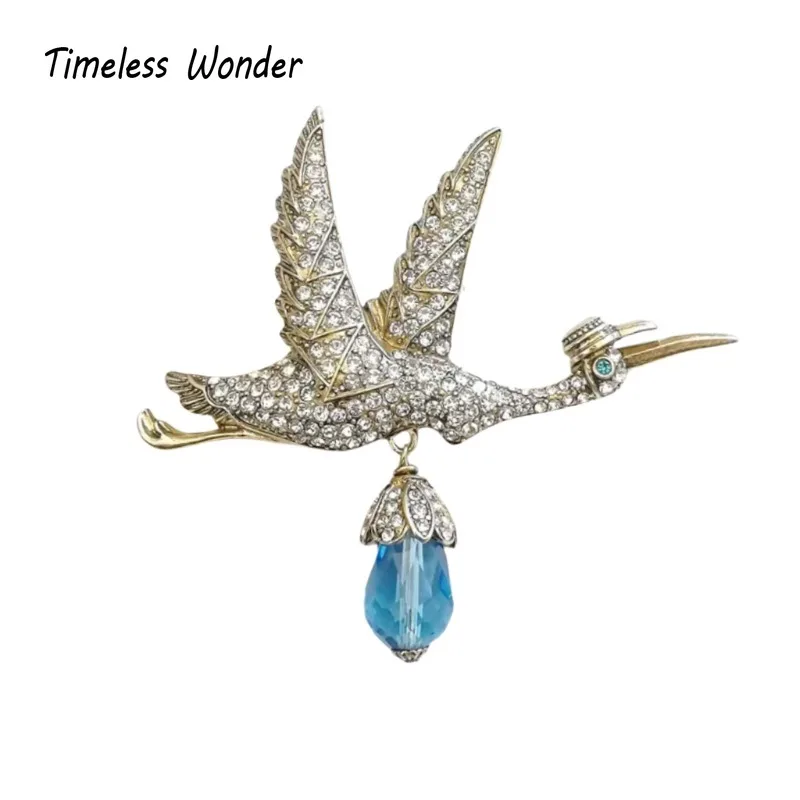 

Timeless Wonder Retro Zircon Crystal Stork Brooch Pins for Women Designer Jewelry Runway Rare Luxury Brand Gift Fancy Mix 5385