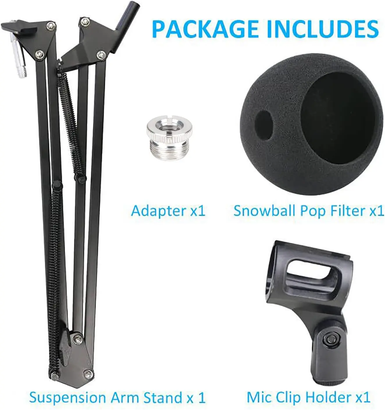 Blue Snowball Boom Arm, Adjustable Microphone Stand with Pop Filter, Suspension Boom Scissor Arm Stand for Blue Snowball