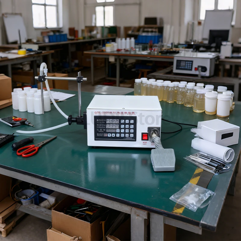 آلة تعبئة السوائل للتحكم الرقمي حشو الزجاجات الصغيرة الكمية الأوتوماتيكية مع شاشة LCD تعمل باللمس وتصميم خالٍ من التنقيط