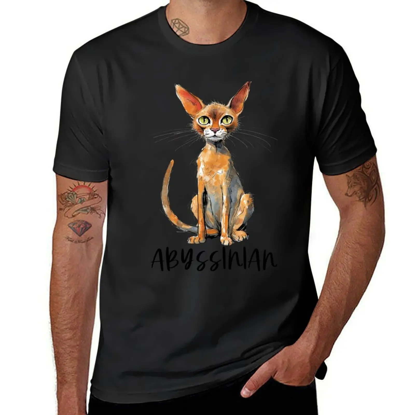 Funny Abyssinian Cat, Cartoon Style T-Shirt summer top vintage clothes mens white t shirts