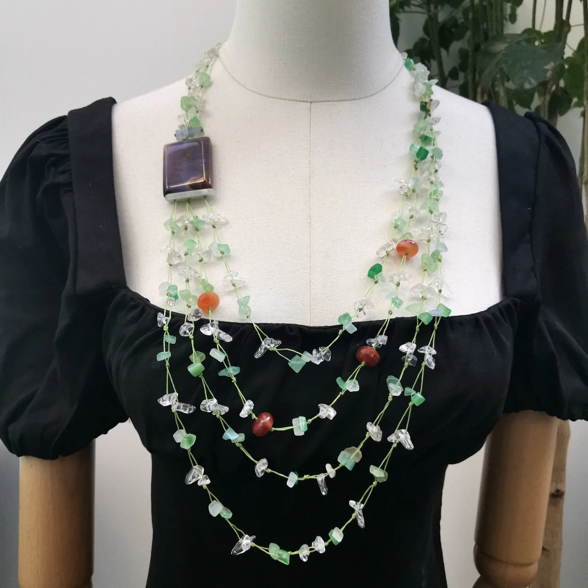 Lii Ji Green Necklace 92cm Jade Crystal Agates Statement Necklace Stock Sale Jewelry Gift