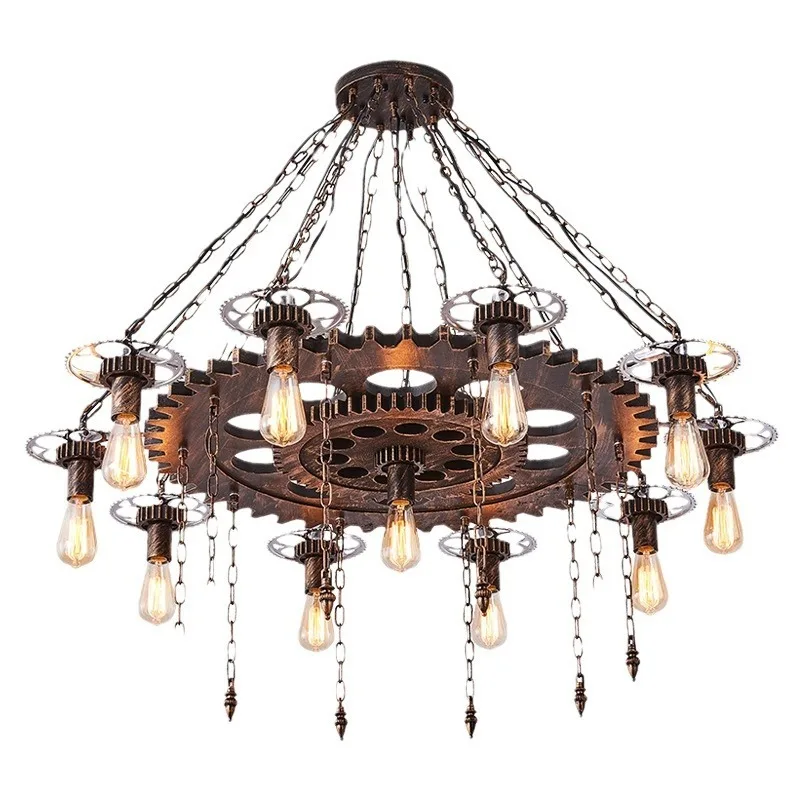Retro industrial wind chandelier, restaurant bar counter gear light, atmospheric nostalgic hair salon led clothing store