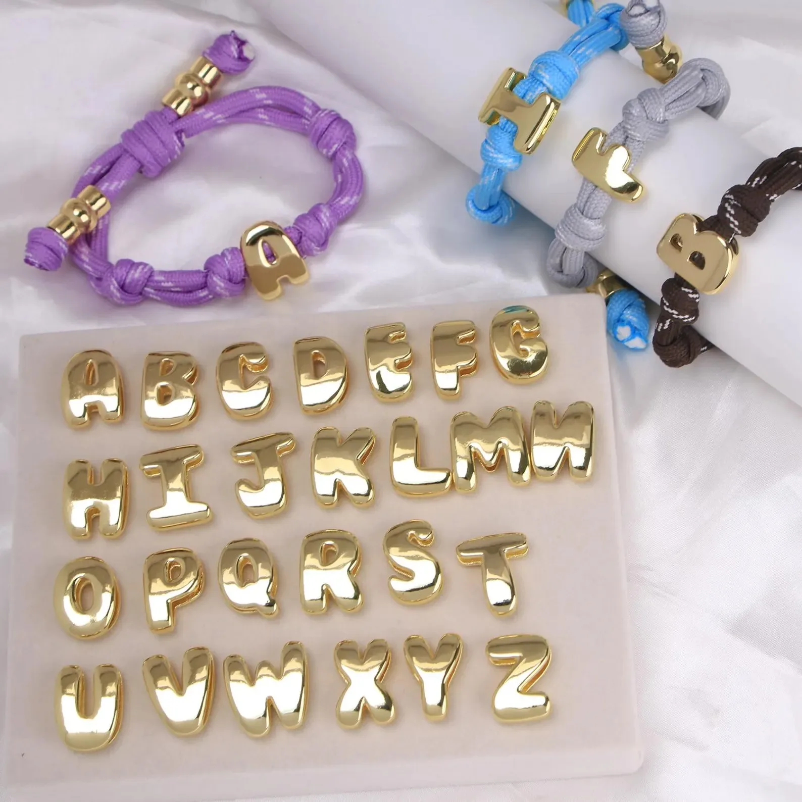 Personalized Knotted Initial Bracelet Custom Bubble Letter Initial Bracelet Minimalist Rope Cord Knotted Bracele Jewelry for Her