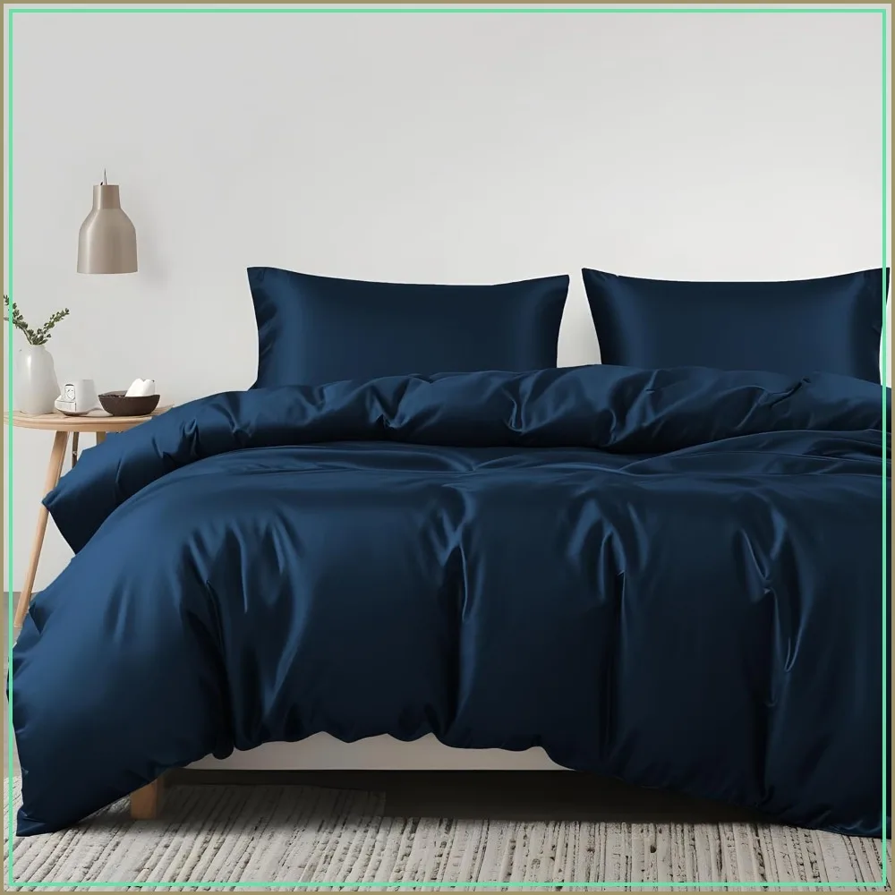 Queen Tencel Lyocell Duvet Cover Set Cooling Lightweight with Zipper Closure & Corner Ties