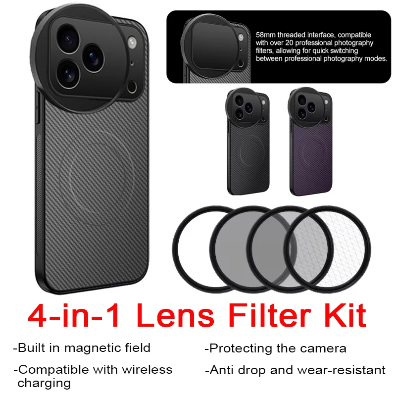 4 in 1 Lens 58mm Mobile Phone Filter Kit CPL ND UV Star Filter for iPhone 17 Pro/Pro Max Magnetic Wireless Charging Phone Case view 2