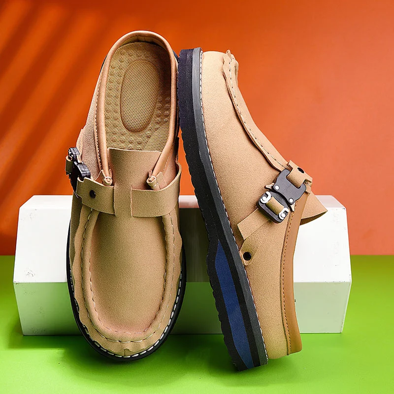 

Summer Brown Half Shoes Man Loafers Comfy Platform Office Social Shoe Male Buckle Leather Casual Shoes For Men chaussures homme