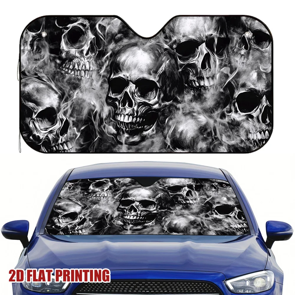 1pc Halloween Sinister Skulls Car Sun Visor, Ideal For Daily School Runs And Shopping, Blocks Sunlight And Maintains The Car's T