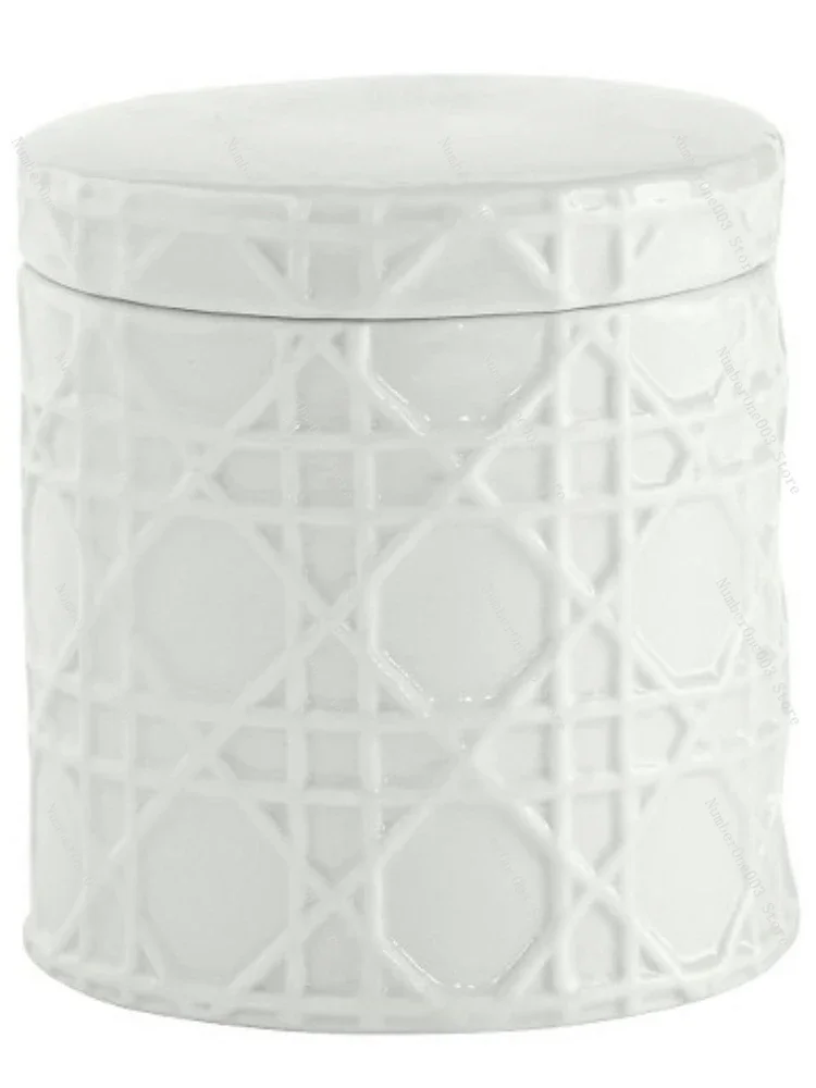 Three-Dimensional Woven Pattern White Ceramic Bathroom Wash Kit Cup