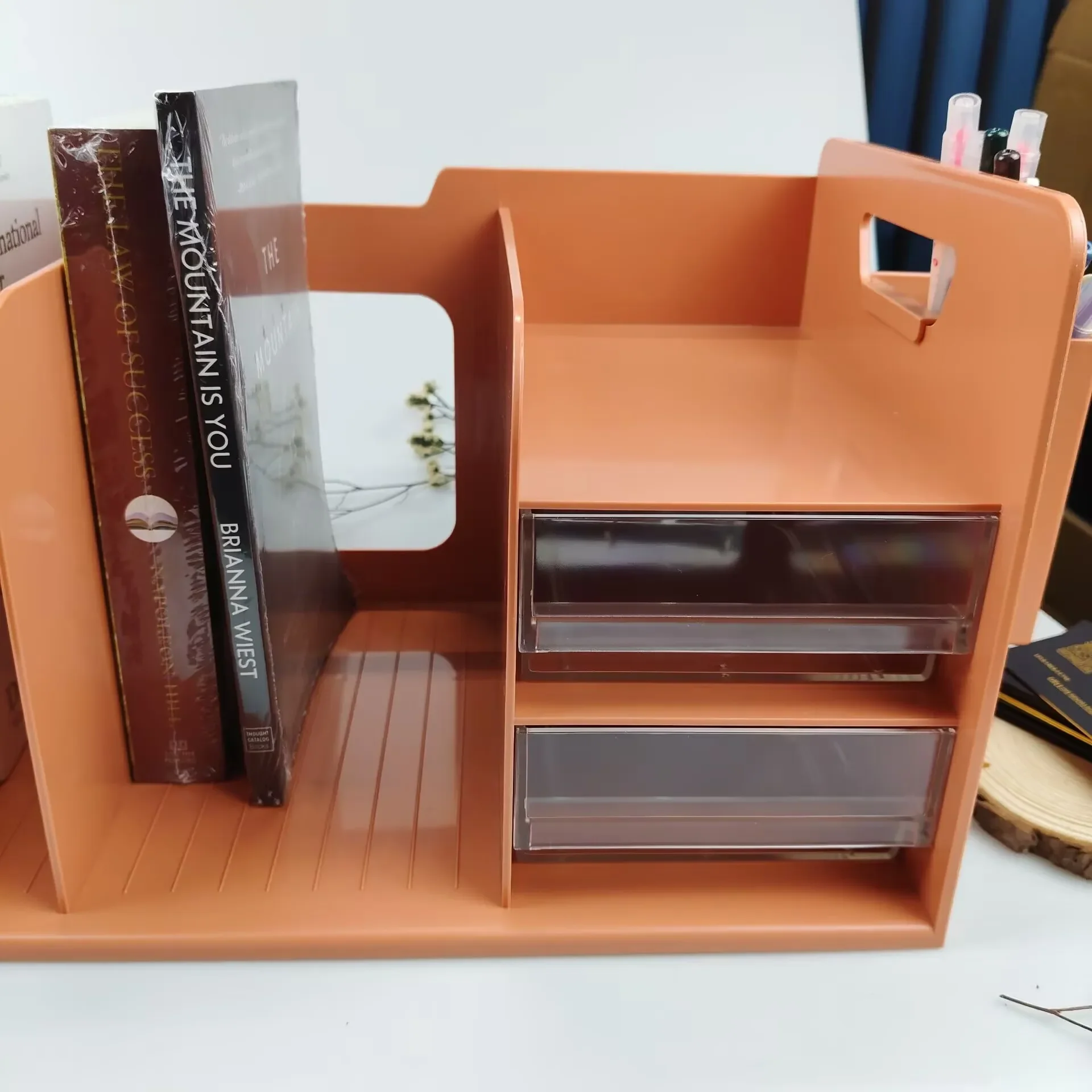 Bookstand Storage Rack with Drawer Student Bookshelf Desktop Storage Baffle Storage Box Bookshelf