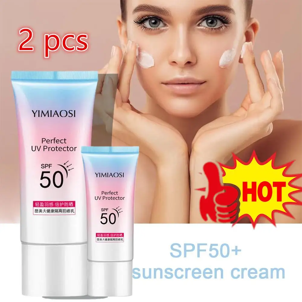 

2pc 60ml Spf50+ Sunscreen Waterproof Whitening Cream Sun Blocker IsolationLotion Moisturizer Korean Sun Facial Protection Cream