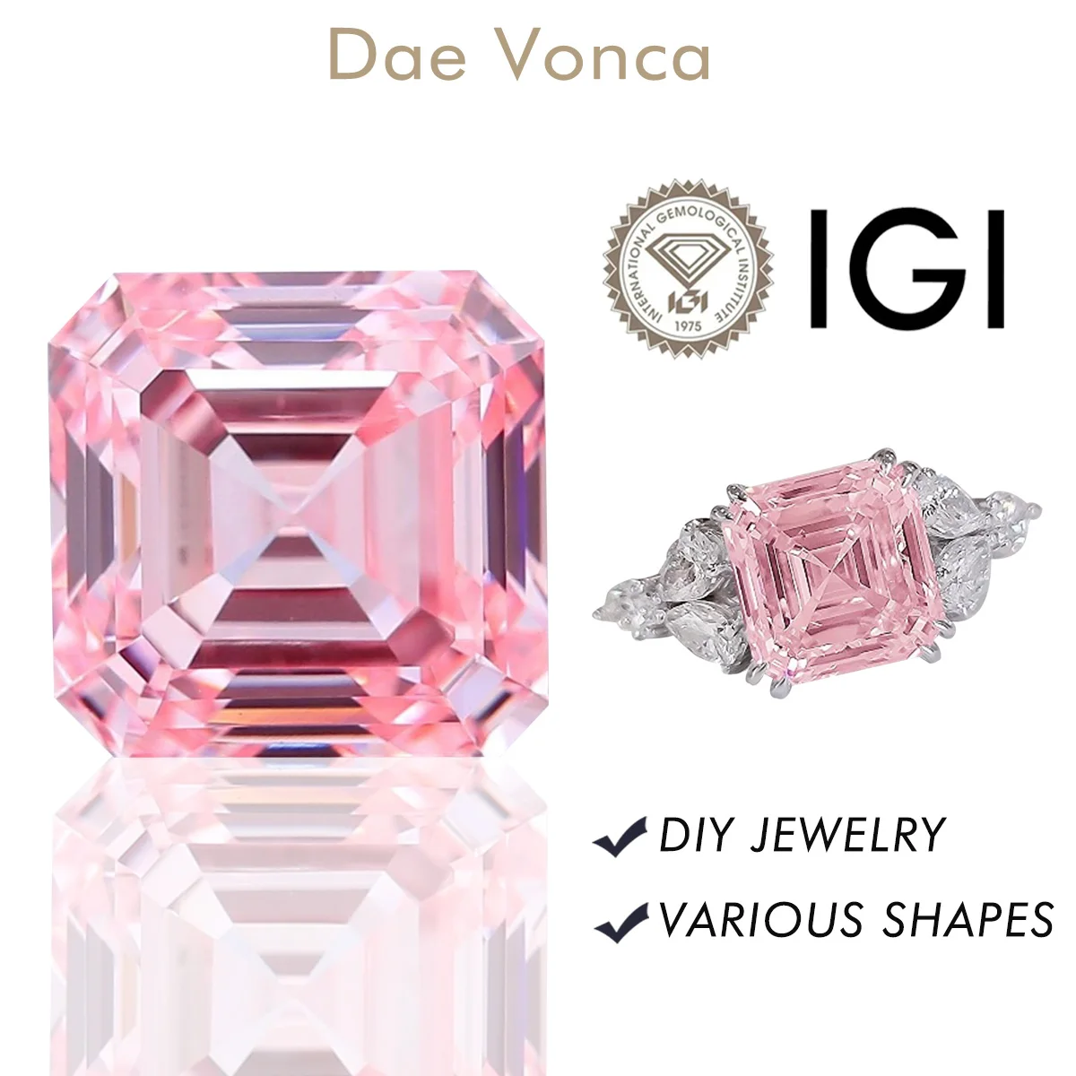 

Сертифицированные IGI розовые бриллианты Asscher Cut в лаборатории 0,5-3,0 карата HPHT/CVD Необычные розовые выращенные в лаборатории бриллианты для изготовления ювелирных изделий