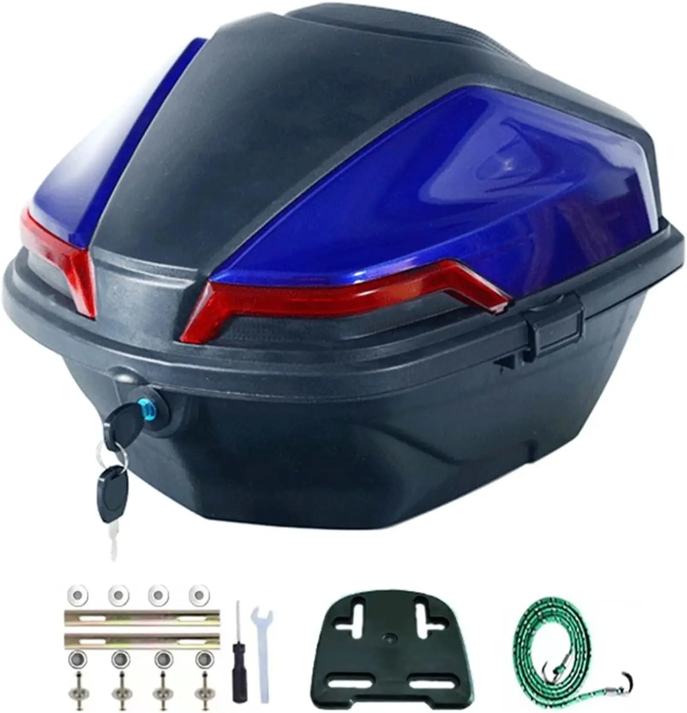 

Верхняя коробка для скутера, жесткий универсальный хвостовой багажник, водонепроницаемый верхний чехол для мотоцикла со спинкой и пластиной, запираемый шлем, багаж сзади Bo