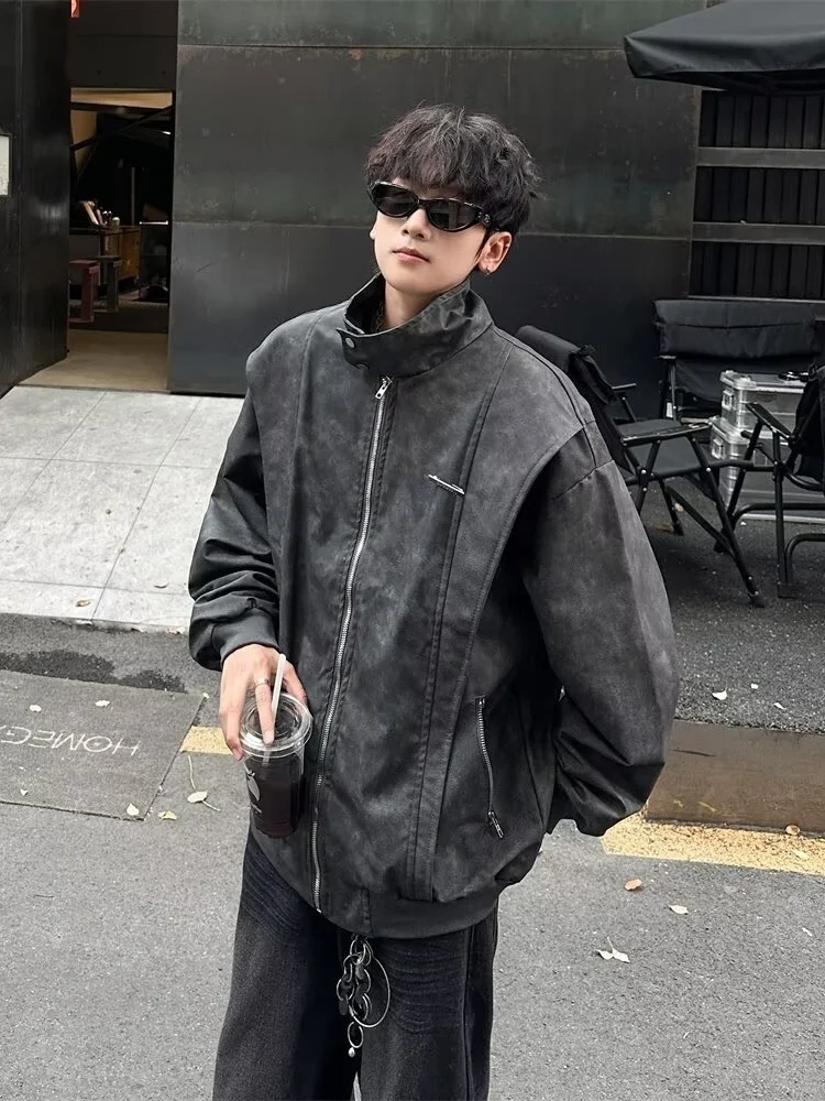 

Мужская кожаная куртка из ПУ-кожи в американском стиле, свободного кроя, ретро, премиум-класса, мотоциклетная, весенняя, с длинными рукавами