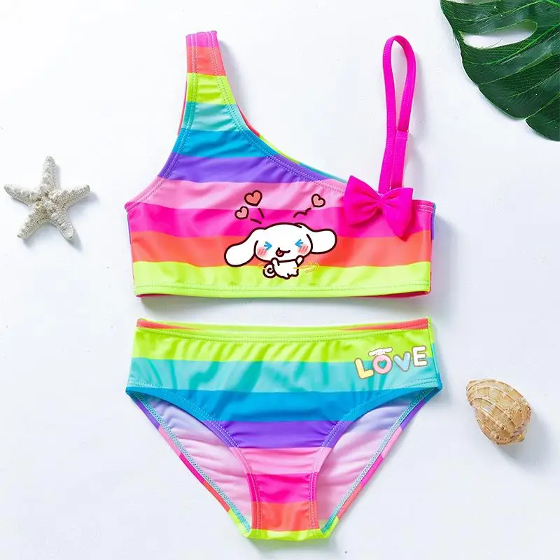 

Cinnamoroll Girls Swimsuit Summer Beachwear Toddler Bathing Suit with Bow Tankini Two-pieces Suits Colorful Swim Clothing