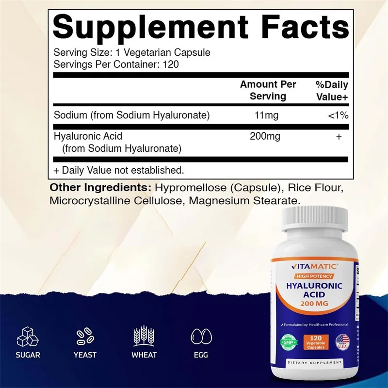 3 Bottles Hyaluronic Acid Capsules - Antioxidant, Supports Cell Repair and Growth, Reduces Wrinkles, Increases Skin Elasticity