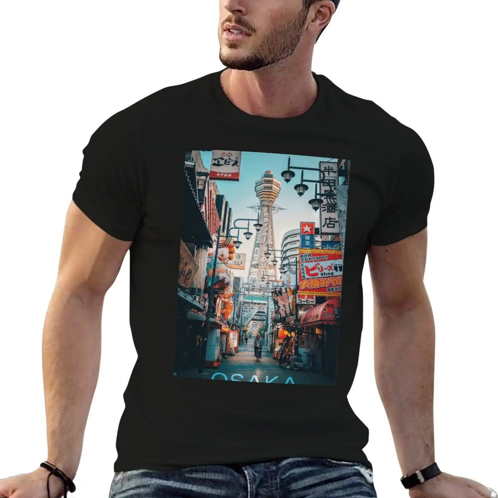 Camisetas Osaka hombre personalizado Torre Tsutenkaku t estampado Japón camisa divertida camiseta