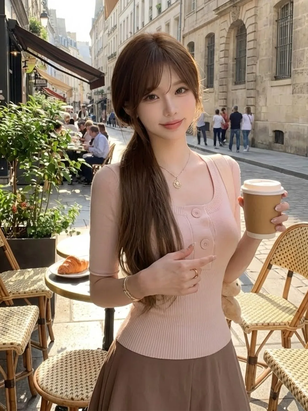 

Корейский вязаный свитер-топ Pure Desire Button U-Ne Mid-Sve для женщин, весенняя новинка, приталенный, с эффектом утягивания талии, для ношения под одеждой