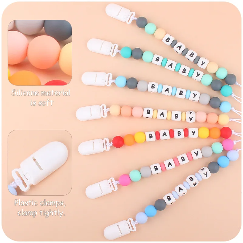 Personalized with Name Baby Pacifier Clips Cute Silicone Dummy Nipples Holder Clip Chain Teething Toy Accessories Infant Feeding