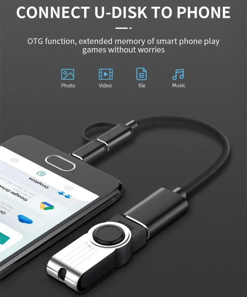 2-in-1 Micro USB USB C to USB3.0 OTG Cable Adapter New Condition Type C Male USB Female Converter MacBook Pro Charging Function image 3