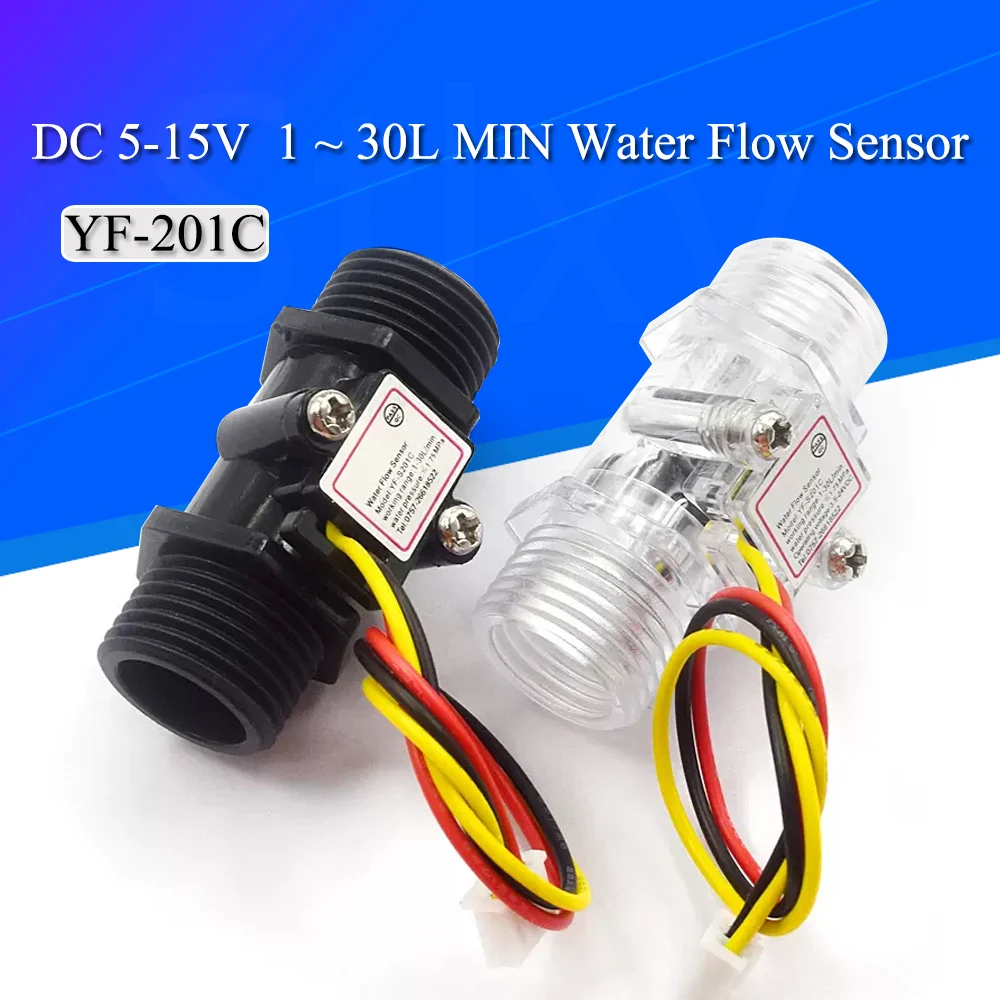 Przełącznik czujnika przepływu wody G1/2 "miernik przepływu cieczy kontrola wody przezroczysta obudowa DC 5-15V zastosowanie do podgrzewaczy wody YF-S201C