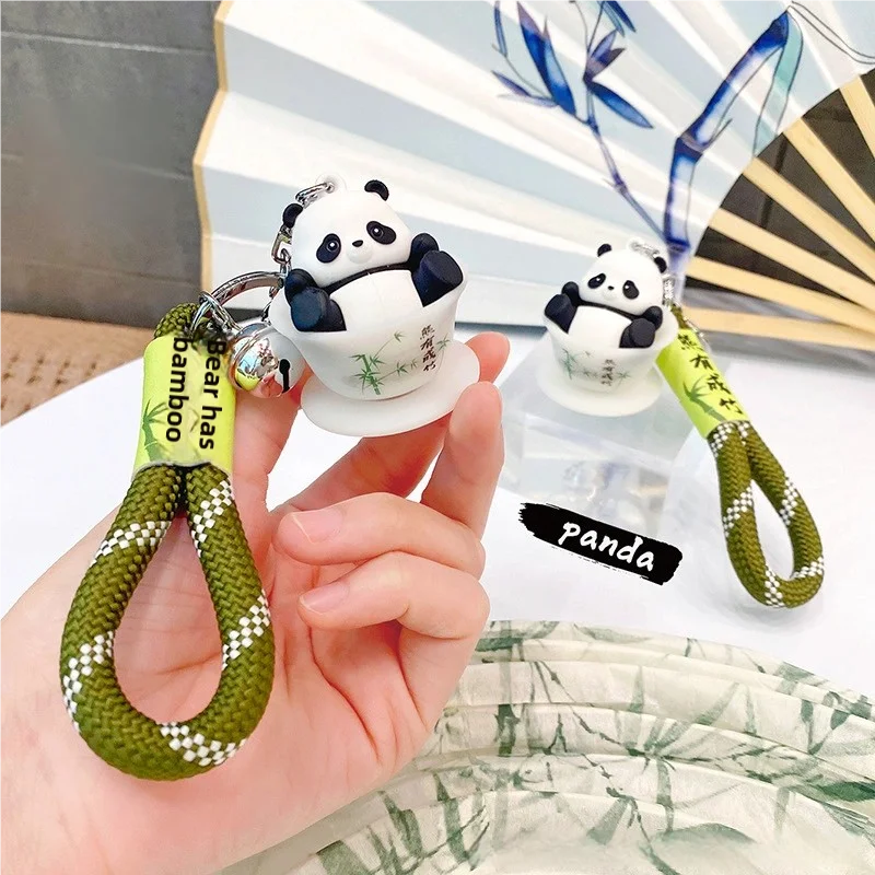 Original Rotating Fruit Cup Panda Chinese Style Doll Keychain