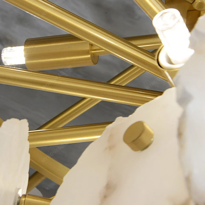 Marble Led Chandelier For Restaurant Living Room Round Pendant Light Nordic Bedside Background Decor Ceiling Lighting