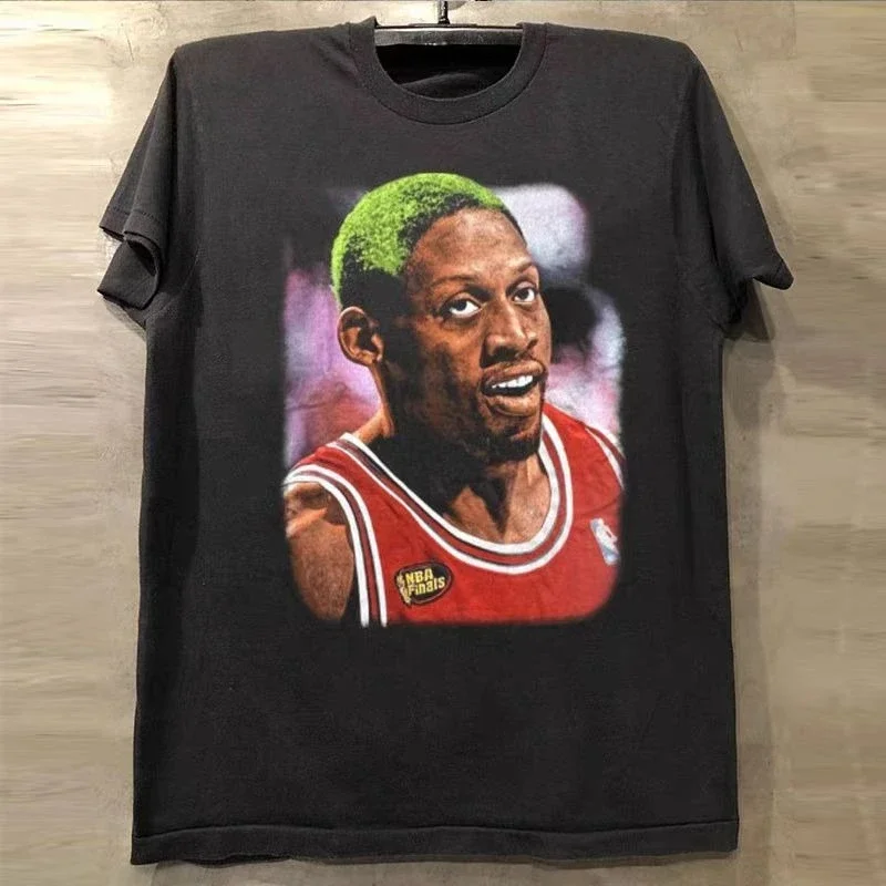 

Американская модная брендовая футболка с короткими рукавами и принтом Rodman, мужская летняя хлопковая удобная повседневная футболка с портретом High Street