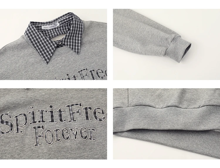 سويت شيرت نسائي شتوي جديد بياقة منقوشة على الطراز الكوري من Vega Chang