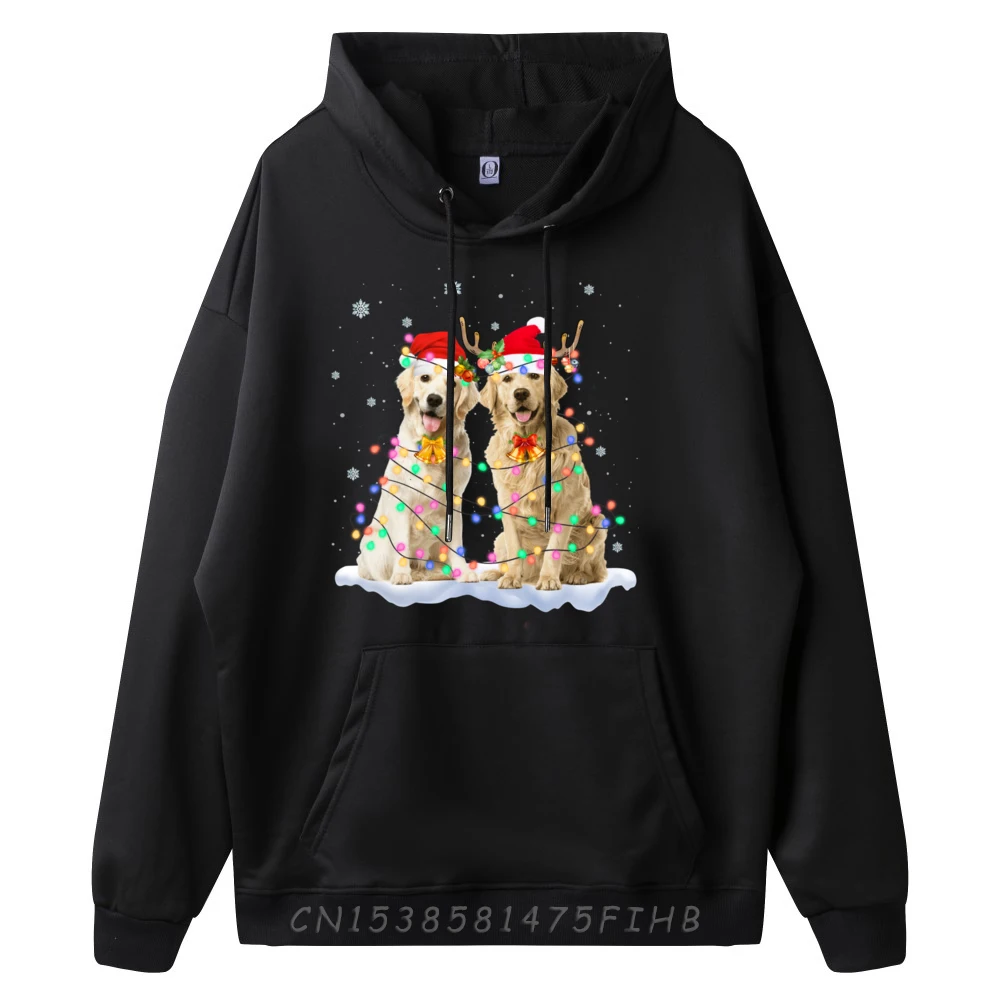 Golden Retriever Christmas Santa Hat Reindeer Lights Pajama Blue White Graphic Pullover Hoodies Skin-Friendly Mens Gifts Sweater