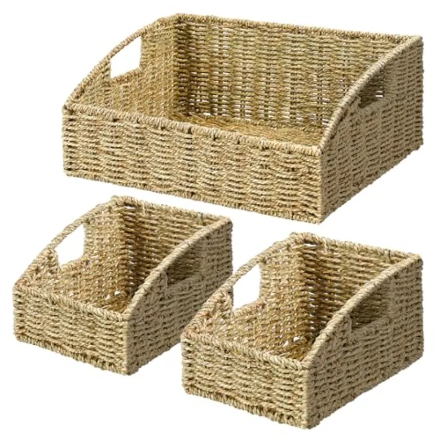 

Natural agrass Stora askets andwoven Wicker Stora ins wit uilt-in andles Stora Container askets for Sees edroom atroom Laundry