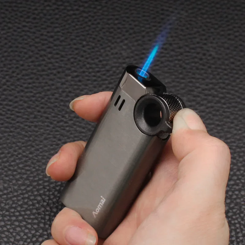 

New Metal Arm Inflatable Lighter Windproof Jet Blue Flame Grinding Wheel Butane Lighter Smoking Accessories Men's Gift