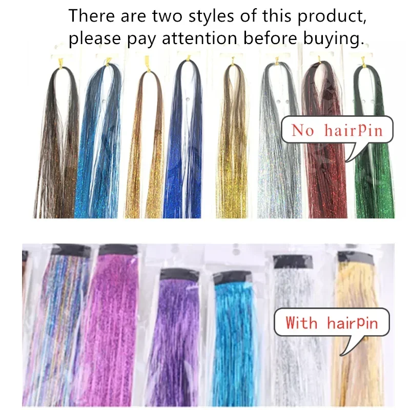 Shiny Sparkle Hair Tinsel Thin Colorful Rainbow Silk Hair Extensions Dazzles Women Hippie for Braiding Headdress