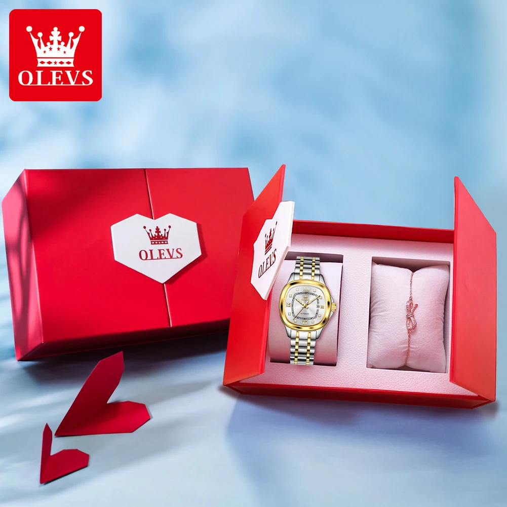 OLEVS 9810 Ladies Watch Luxury Automatic Mechanical Watch Waterproof Luminous Date Watch For Women Bracelet Set Original Reloj