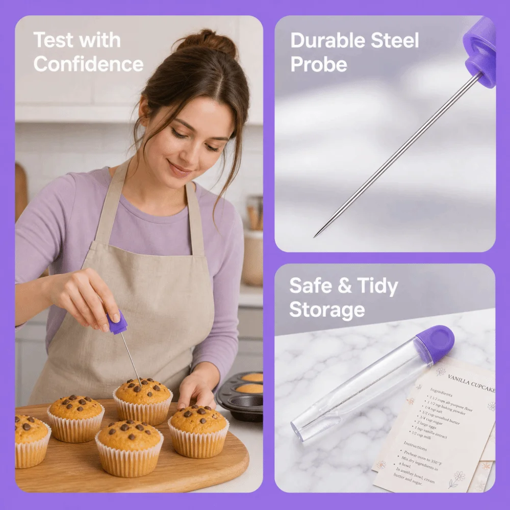 Stainless Steel Cake Tester Stick 6.3 Inch Reusable Stainless Steel Cake Needle With Cover Test Pin Design