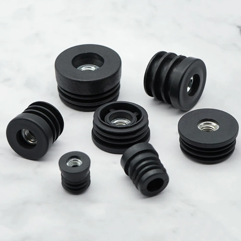 4/8/12/20Pcs Round Plastic Pipe Plugs With M6 M8 M10 Nut Hole Black Pipe Cover Furniture Leg Feet Tube Blanking End Inserts Caps