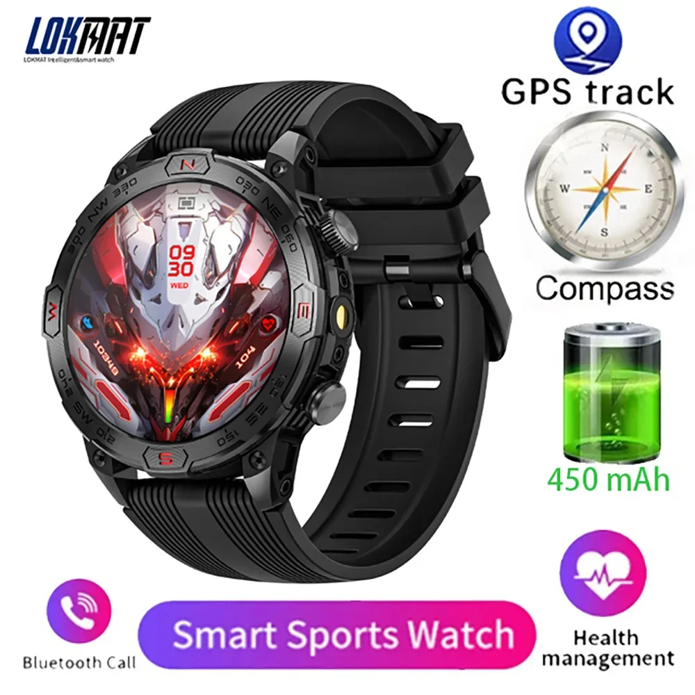 

LOKMAT Компас Умные часы с высоким давлением 1,43 дюйма AMOLED HD Экран Фонарик Спортивные часы Мужчины Фитнес-трекер для Huawei Xiaomi