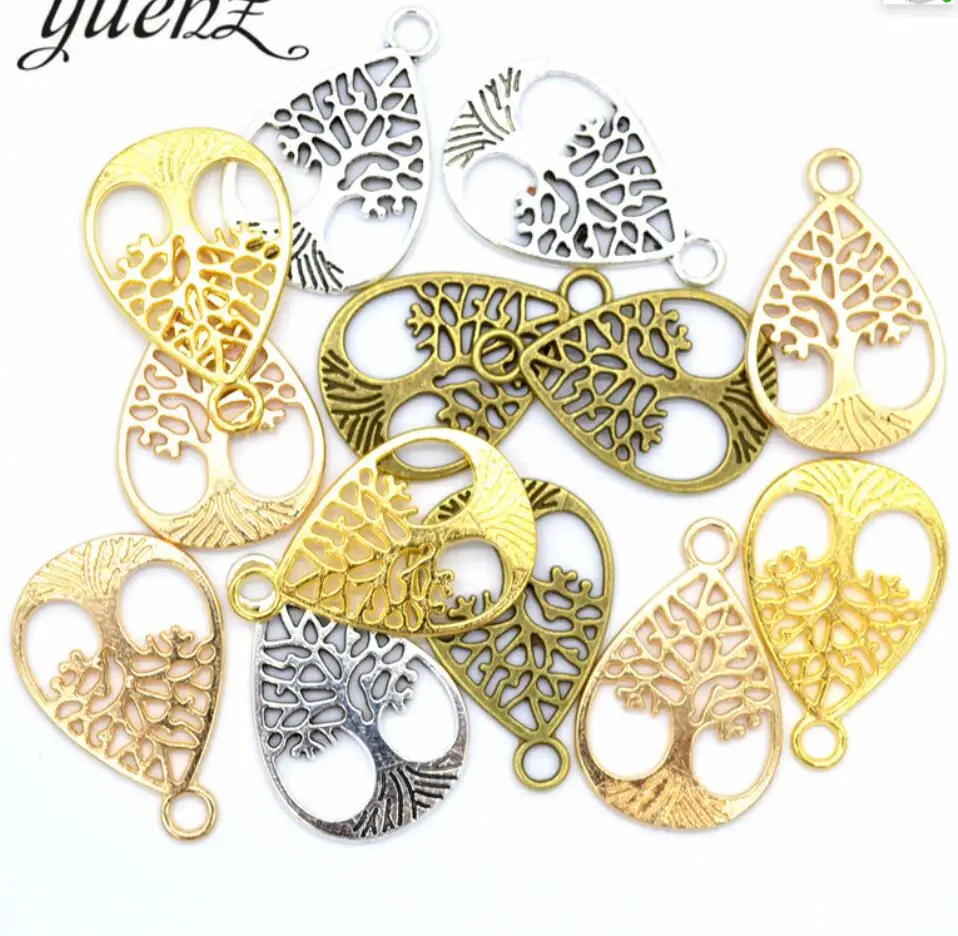 

40PCS 32*21mm New Product Plant Tree Drop Charms Pendant Five Color Plated Pendants Jewelry Making DIY Handmade Craft F0412