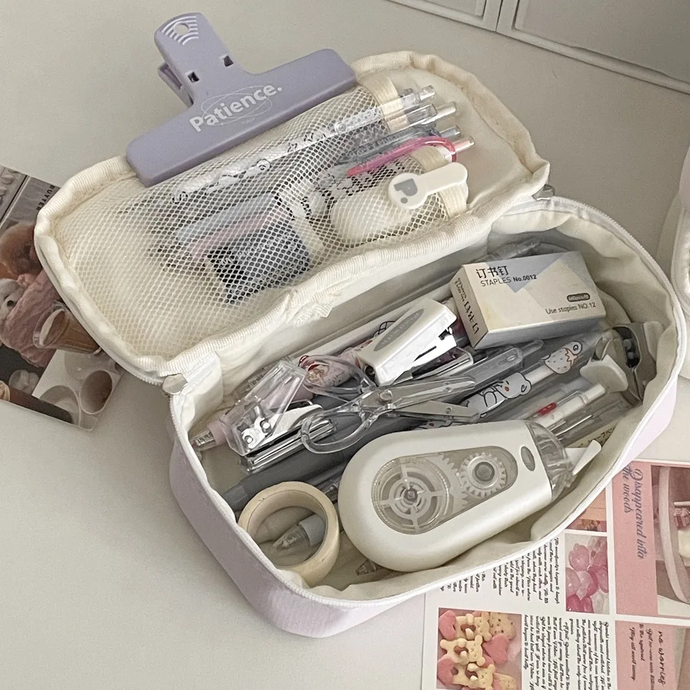 Fashion Cotton Large-capacity Stationery Storage Bag Multi-function Candy Color Pencil Pouch Cute Design Soft Makeup Box Girls