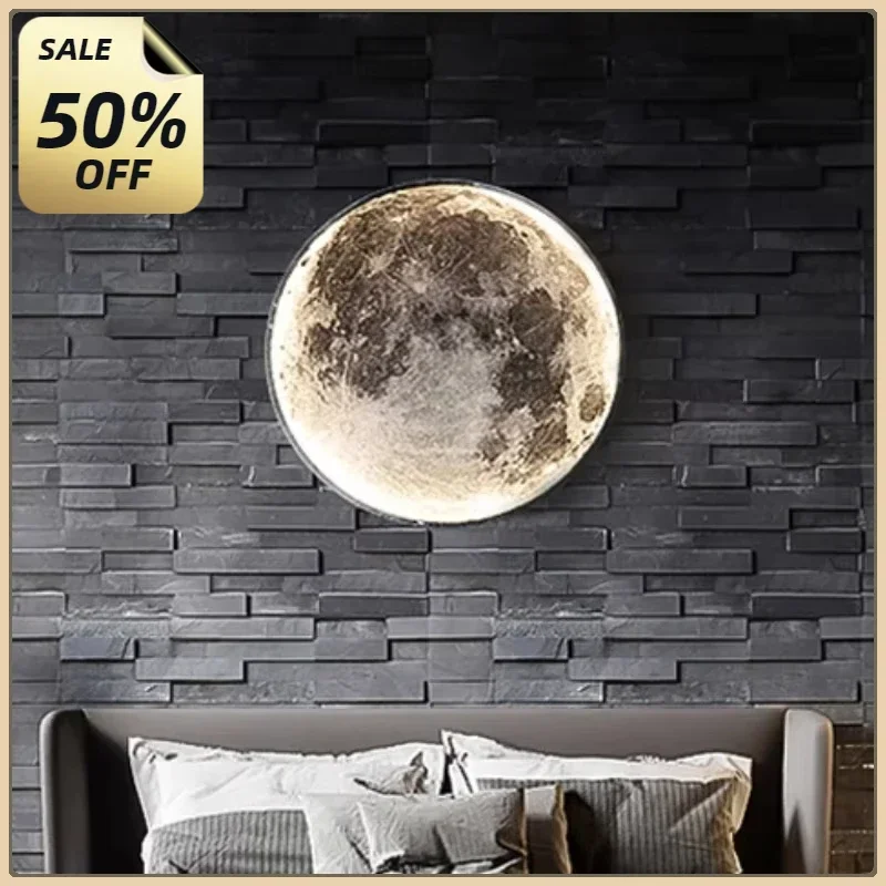 

2025 Modern Moon Wall Lamp Creative Mural Living Room Background Wall Bedside Wall Light Decoration Lamp Minimalist Art