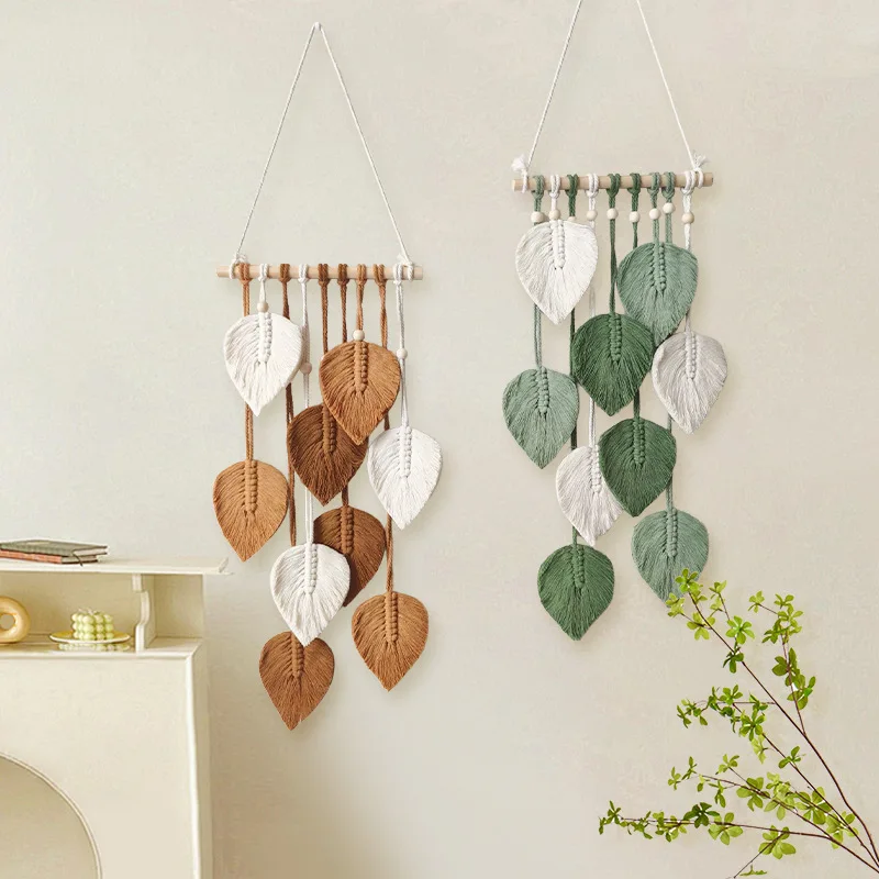 

Macrame Wall Hanging Handmade Woven Macrame Leaf Wall Hanging Bohemian Wall Art for Nursery Bedroom Backdrop Decoration
