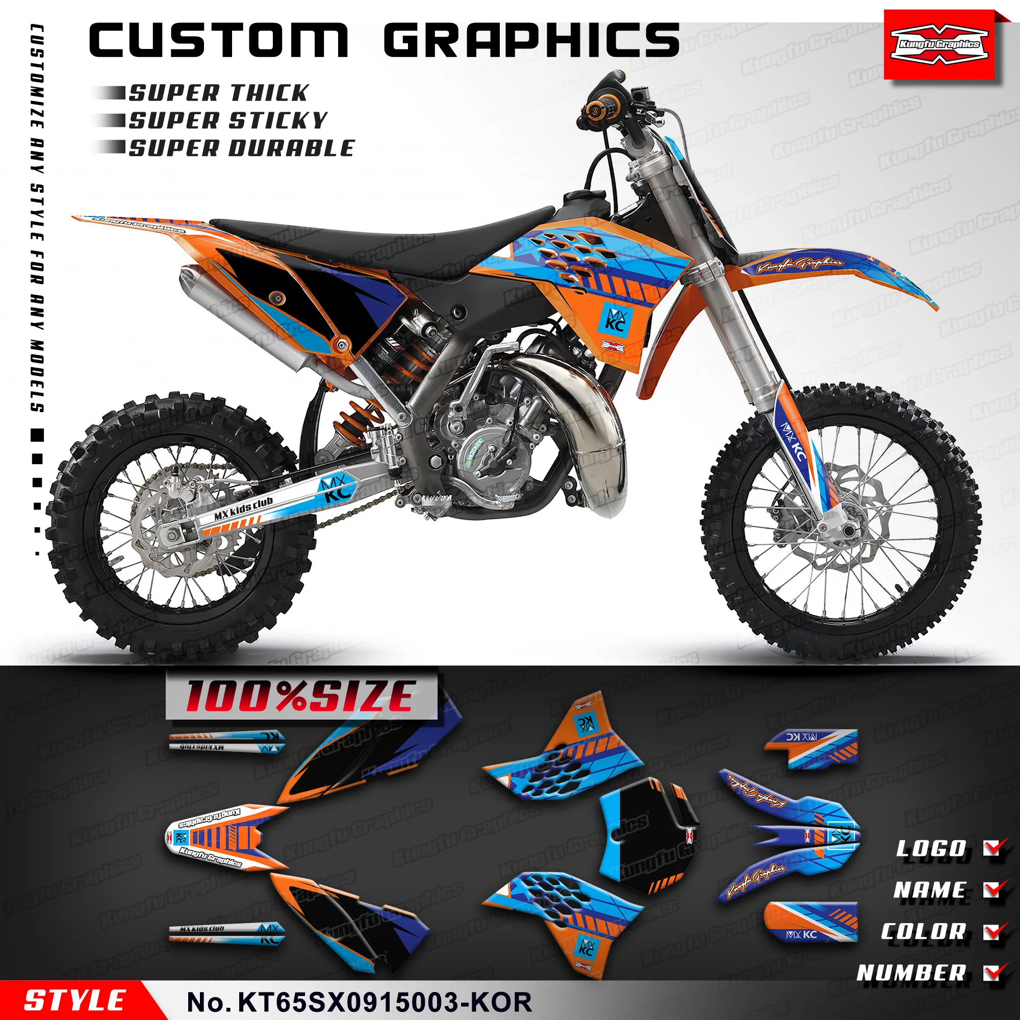 Graphics Kit Stickers Set for KTM SX 65 2009 2010 2011 2012 2013 2014 2015, KT65SX0915003-KOR