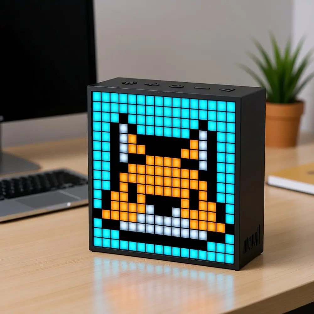 

Bluetooth-колонка Pixel Art с LED-дисплеем 16x16 и управлением через приложение — крутая анимация для игровой комнаты и будильник
