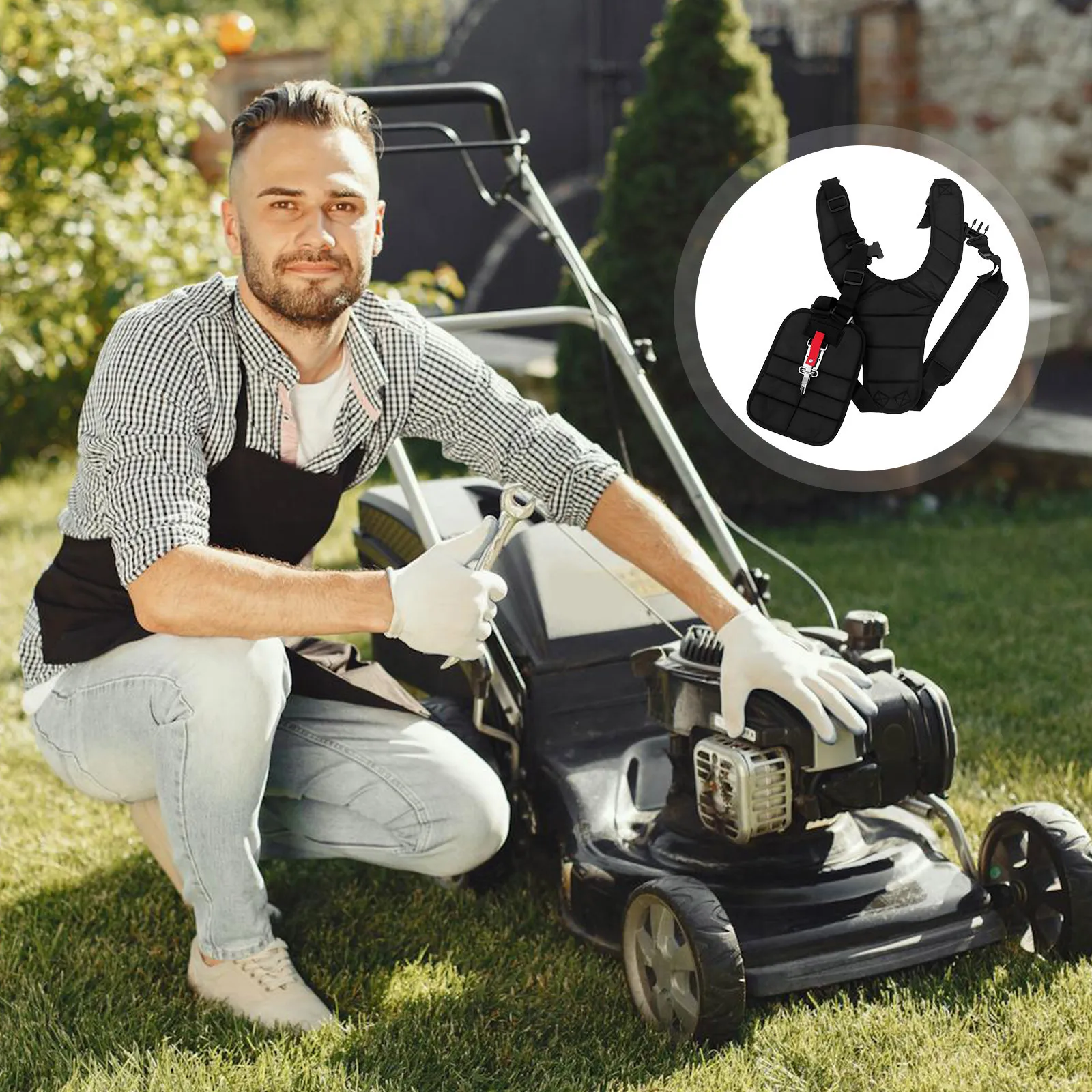 

Universal Double Harness Strap for Electric Petrol Trimmers with Padded Shoulder Easy Adjustable Waist Buckle for Brush Cutter